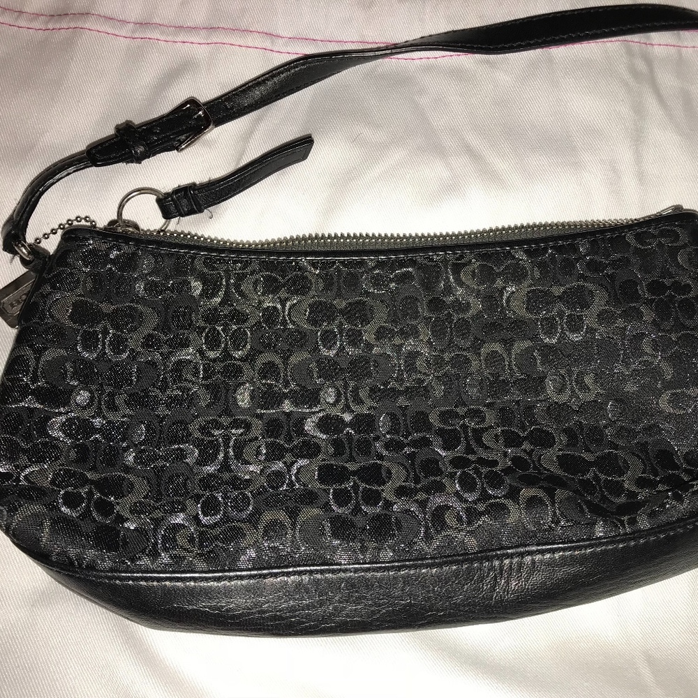 COACH black and silver clutch